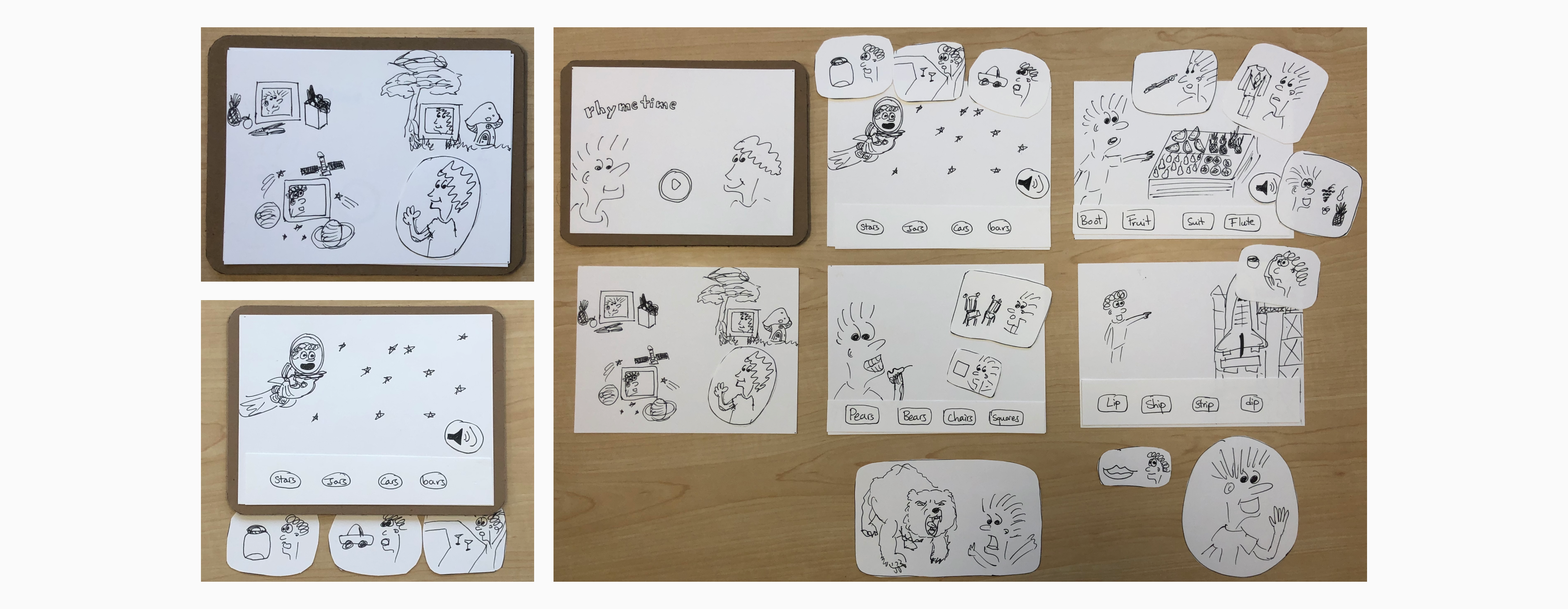 Image of paper prototypes of iPad app idea..